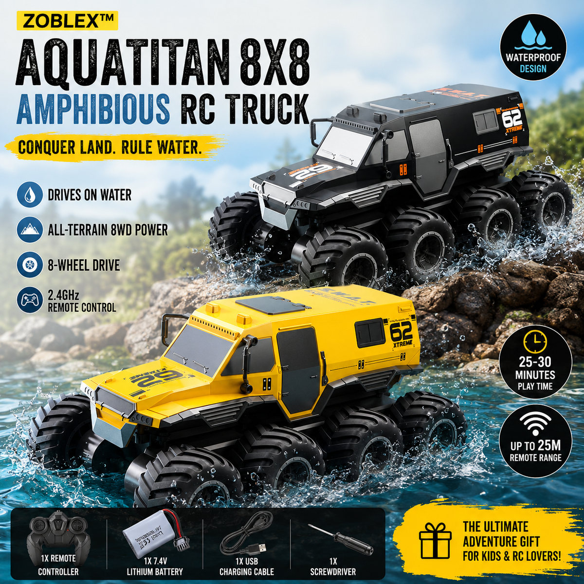 Zoblex™ AquaTitan 8X8 Amphibious RC Truck
